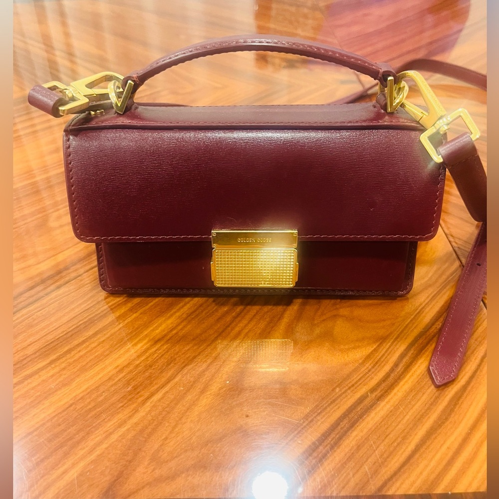 Golden Goose Burgundy Leather Bag with Gold Accents